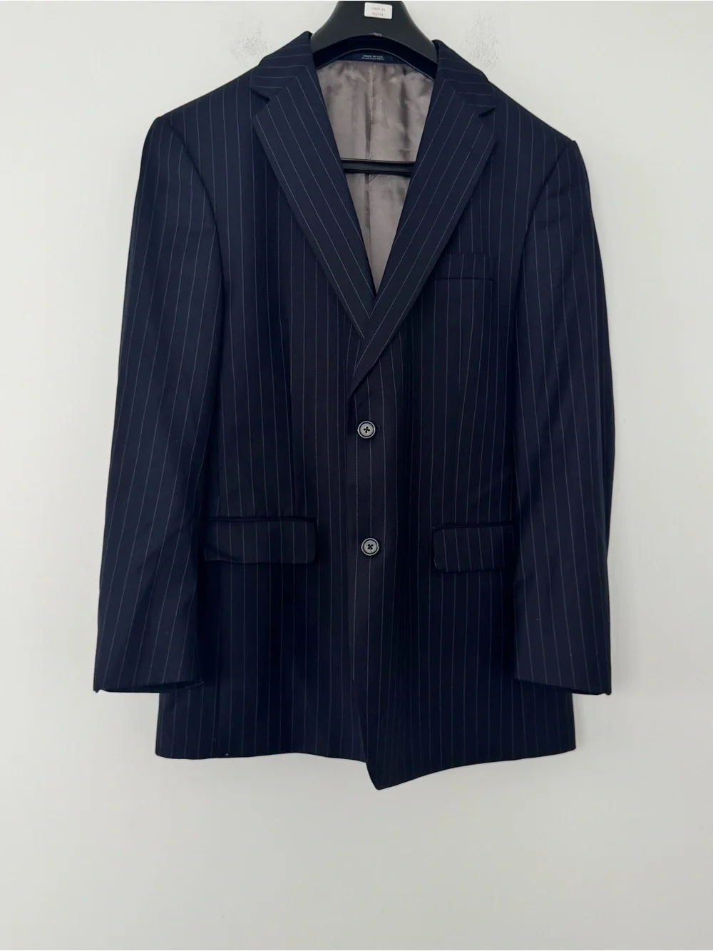 Hart Schaffner Marx 2 pc Suit 44R 40x32 Navy Blue Pinstripe Wool Blazer USA Made